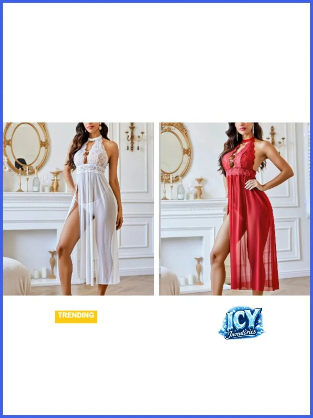 Lace Babydoll Chemise Long Sleepwear Nightgown Sexy Mesh